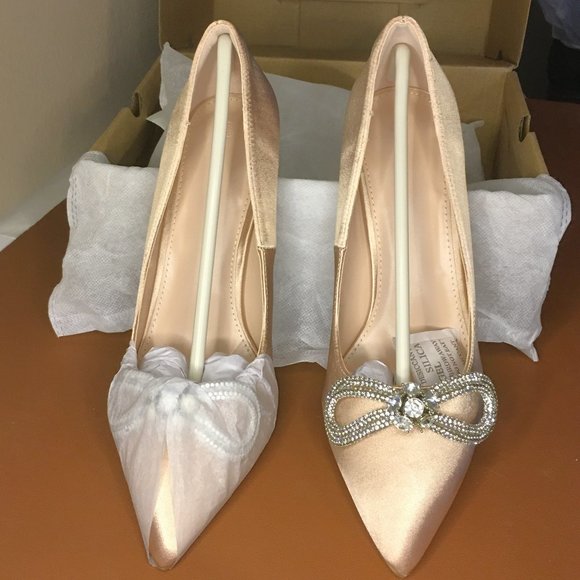 COUTGO Rhinestone Bow Champagne Satin Dress Shoes  🥂 NEW IN BOX!  🥂  Size 7.5 - Picture 12 of 12